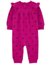 Carter's Baby Polka Dot Fleece Jumpsuit Berry 3M
