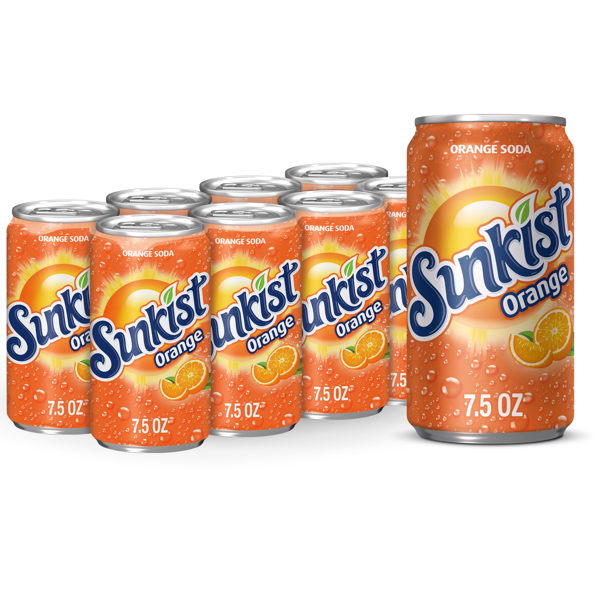 slide 1 of 1, Sunkist Orange Soda, 7.5 fl oz cans, 8 pack, 8 ct