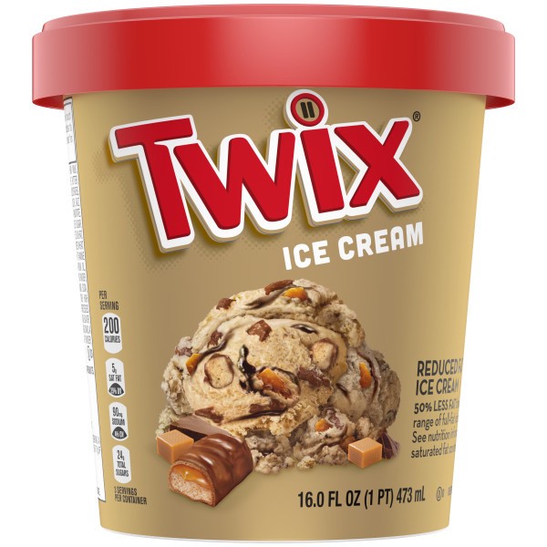 slide 1 of 4, TWIX Caramel Fudge Swirl Ice Cream featuring TWIX Candy Pieces, 16 Oz Pint, 16 fl oz