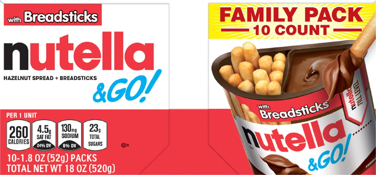 slide 3 of 10, Nutella & Go! Hazelnut Spread + Breadsticks Family Pack 10 ea, 10 ct