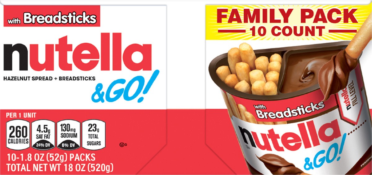 slide 6 of 10, Nutella & Go! Hazelnut Spread + Breadsticks Family Pack 10 ea, 10 ct