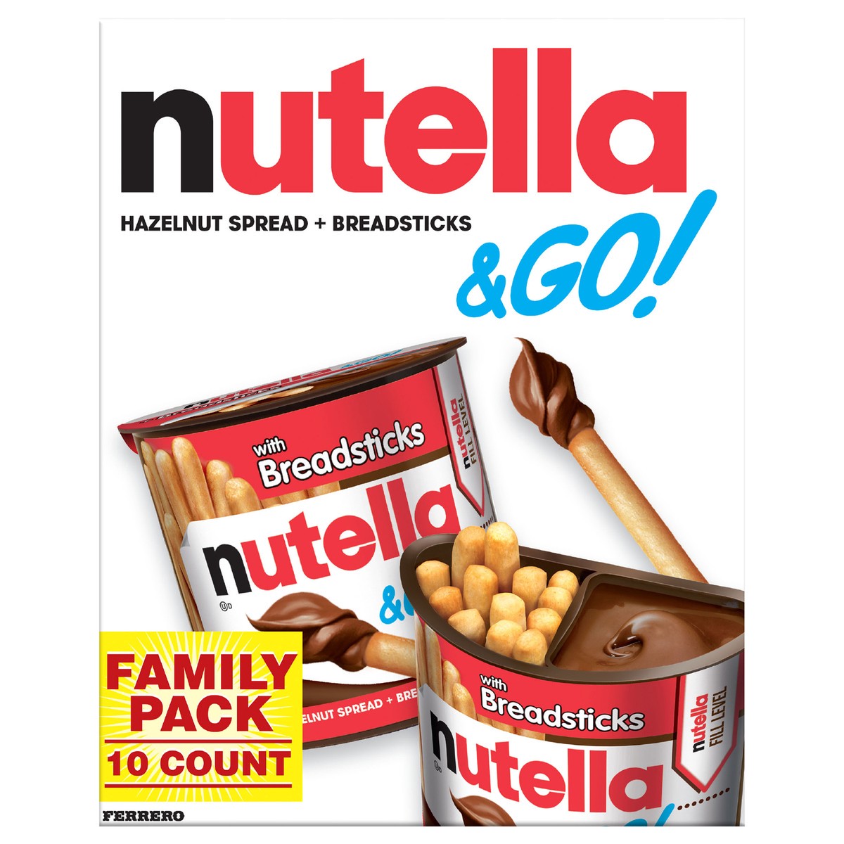 slide 1 of 10, Nutella & Go! Hazelnut Spread + Breadsticks Family Pack 10 ea, 10 ct