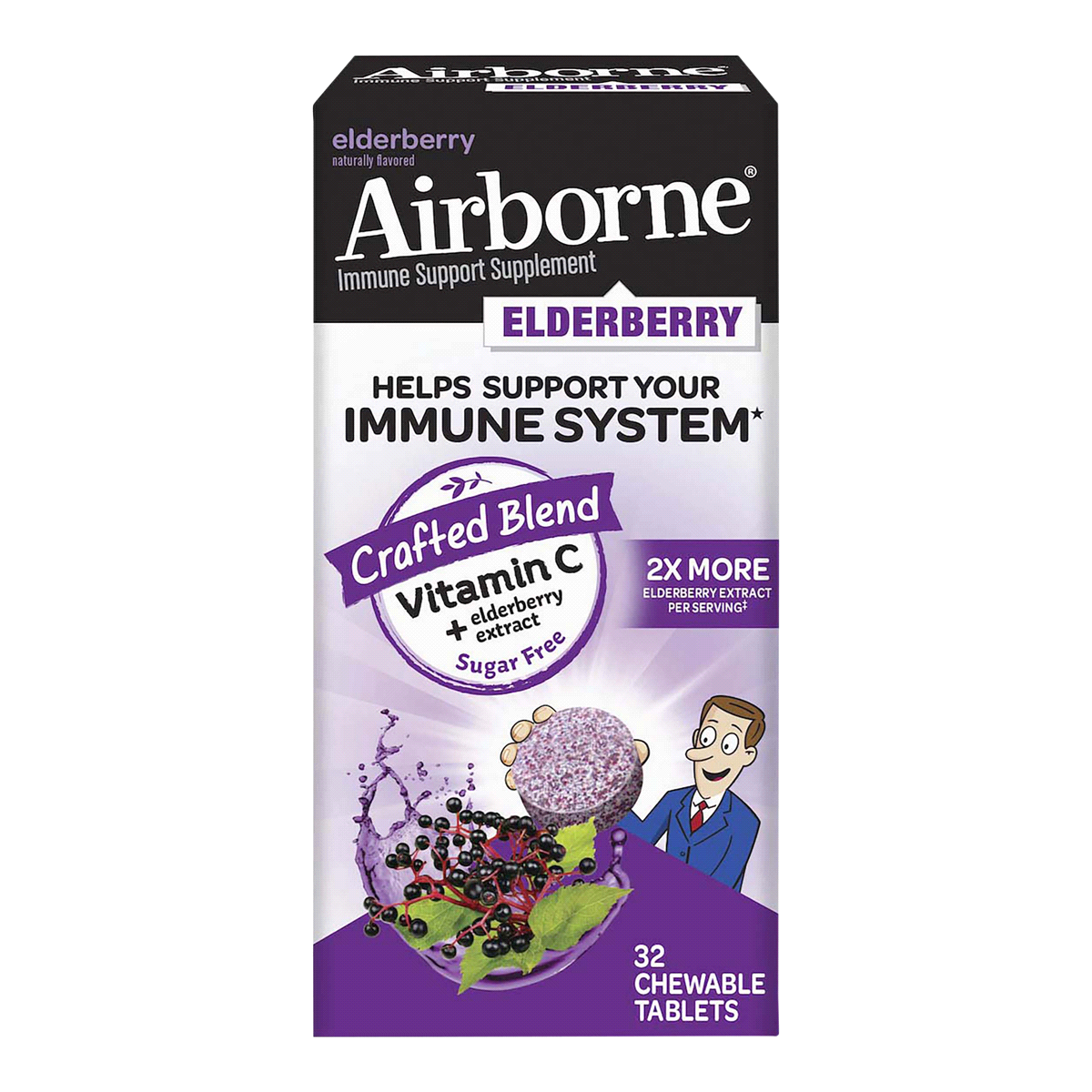 slide 1 of 5, Airborne Elderberry Extract Vitamin C Chewable Supplement Tablets, 32 ct