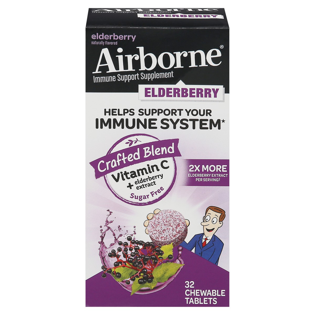 slide 1 of 5, Airborne Elderberry Extract Vitamin C Chewable Supplement Tablets, 32 ct