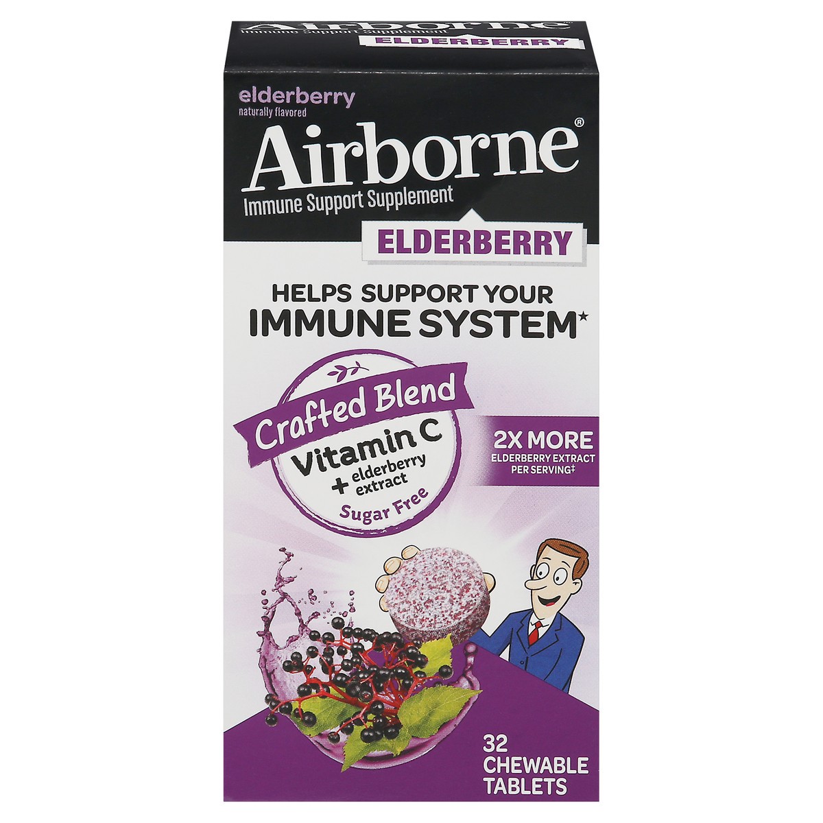slide 1 of 5, Airborne Elderberry Immune Support Supplement 32 Chewables Tablets, 32 ct