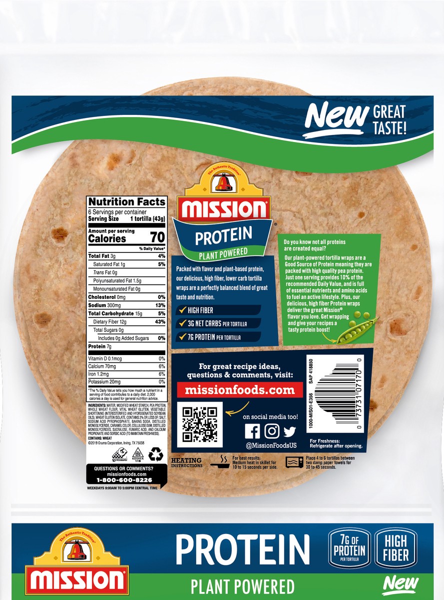 slide 2 of 3, Mission Plant Powered Protein Tortilla Wraps, 9 oz