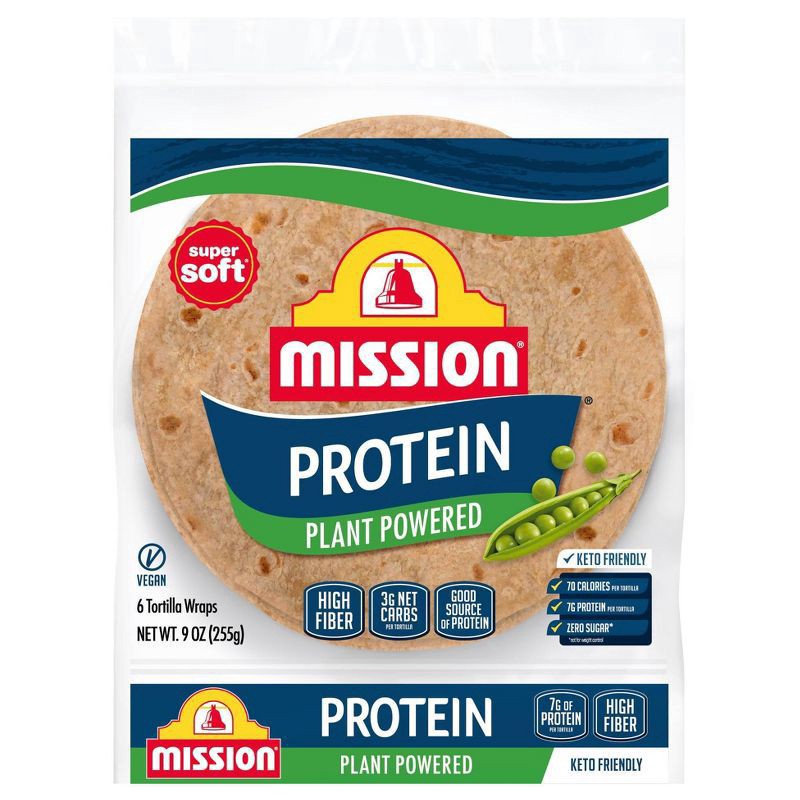 slide 1 of 3, Mission Plant Powered Protein Tortilla Wraps, 9 oz