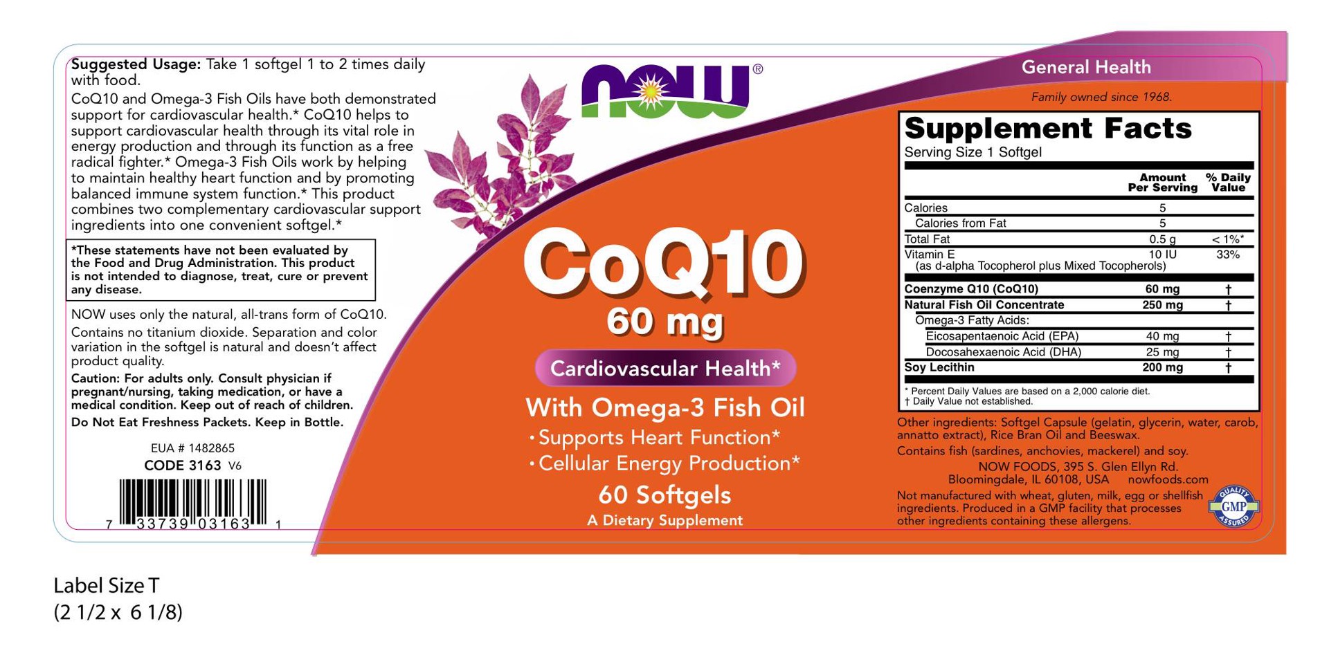 slide 2 of 2, NOW CoQ10 60 mg with Omega 3 Fish Oil - 60 Softgels, 60 ct