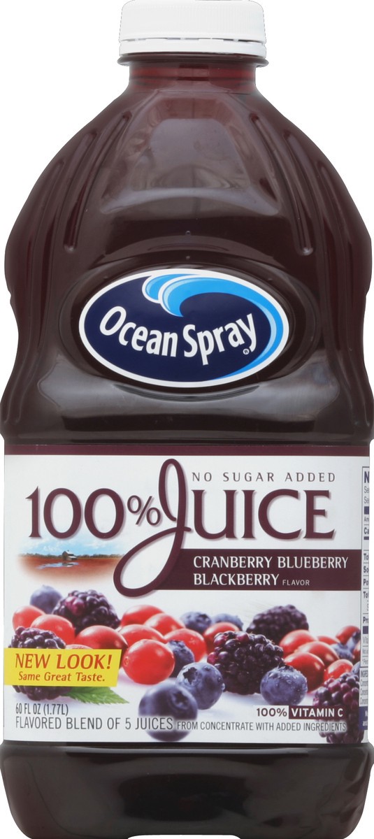 slide 4 of 4, Ocean Spray No Sugar Added Cranberry, Blueberry, Blackberry Flavor 100% Juice, 60 fl oz