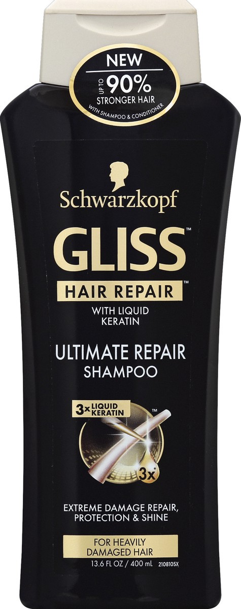 slide 2 of 2, Schwarzkopf Gliss Hair Repair Extreme Damage Repair, Protection & Shine Ultimate Repair Shampoo, 13.6 fl oz