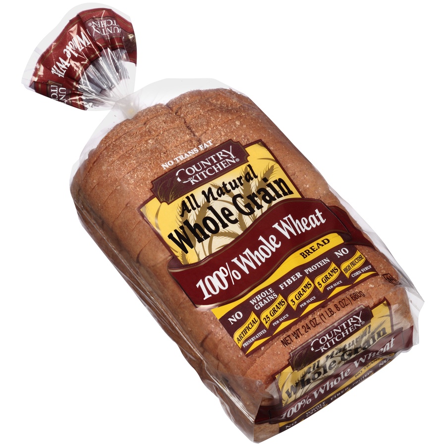 slide 2 of 8, Country Kitchen All Natural Whole Grain 100% Whole Grain Wheat Bread, 24 oz