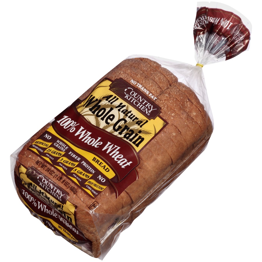 slide 3 of 8, Country Kitchen All Natural Whole Grain 100% Whole Grain Wheat Bread, 24 oz