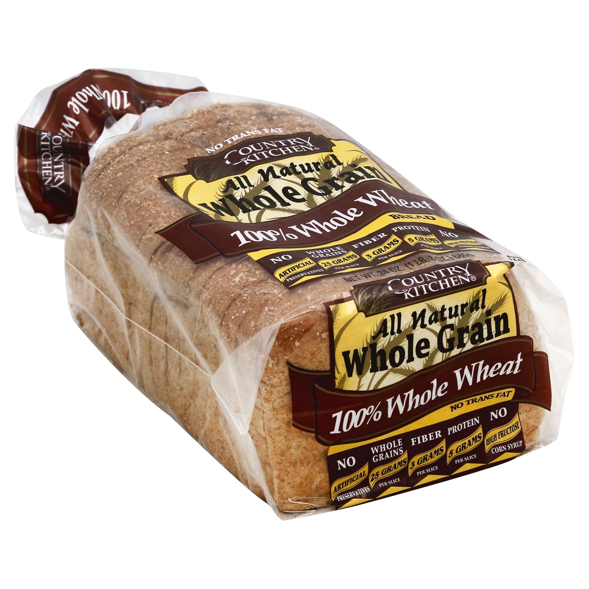 slide 1 of 8, Country Kitchen All Natural Whole Grain 100% Whole Grain Wheat Bread, 24 oz