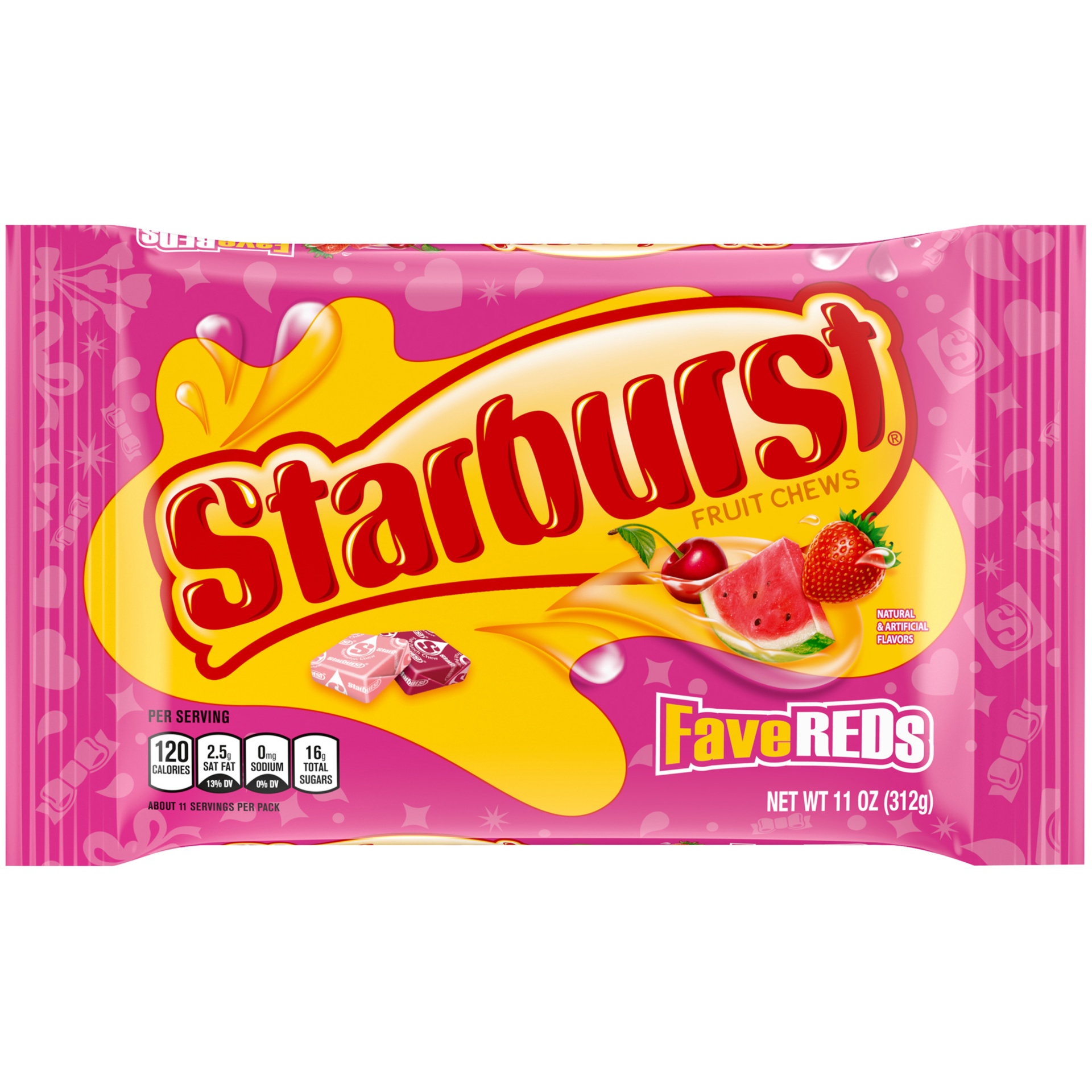 slide 1 of 2, STARBURST Valentine's Strawberry & Cherry Heart Shapped Jellybeans, 11 oz