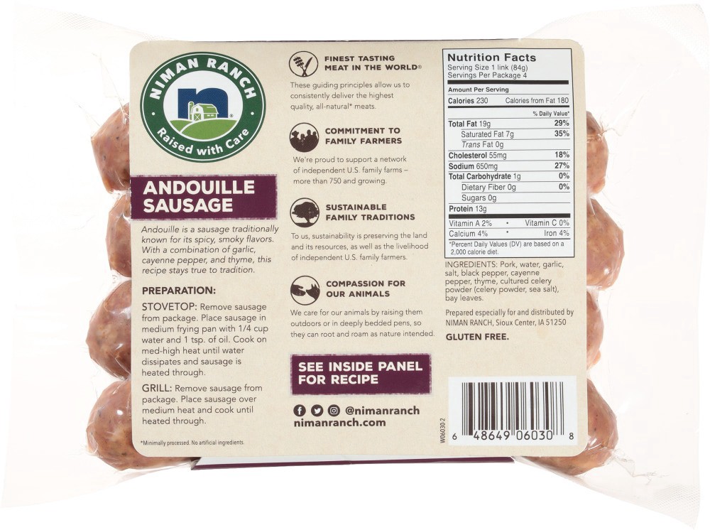 slide 5 of 6, Niman Ranch No Sugar Andouille Sausage 12 oz, 12 oz