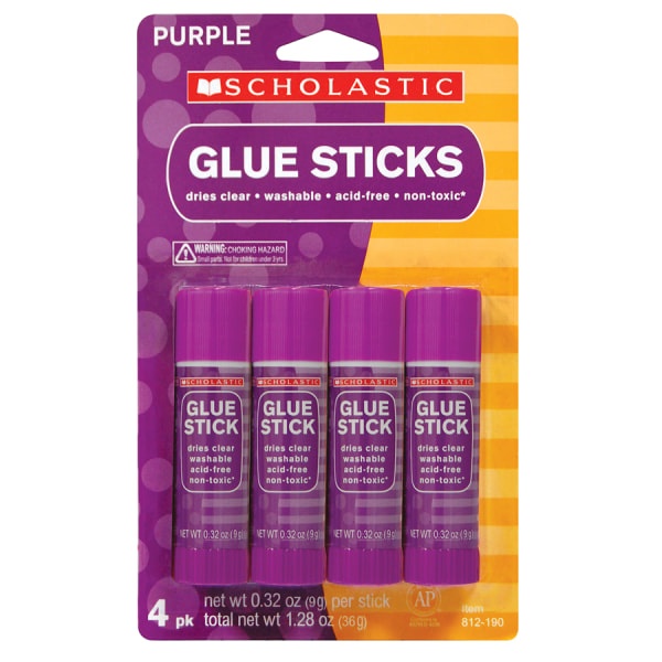 slide 1 of 1, Scholastic Glue Sticks, 0.32 Oz., Purple, Pack Of 4, 4 ct