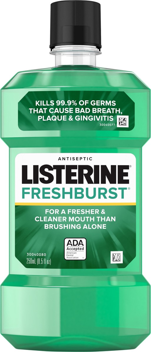 slide 5 of 7, Listerine Freshburst Antiseptic Mouthwash for Bad Breath, Kills 99% of Germs that Cause Bad Breath & Fight Plaque & Gingivitis, ADA Accepted Mouthwash, Spearmint, 250 ml