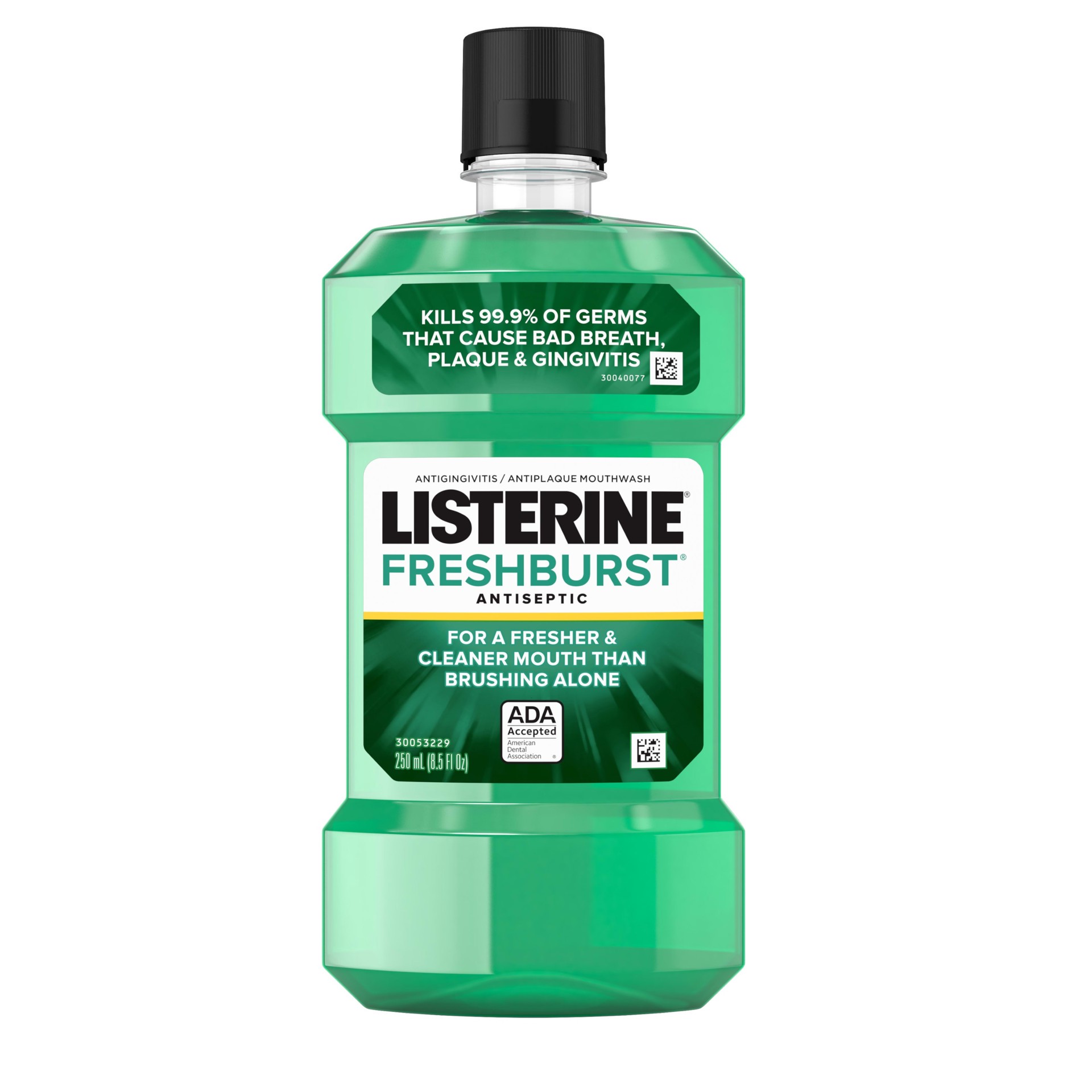 slide 1 of 7, Listerine Freshburst Antiseptic Mouthwash for Bad Breath, Kills 99% of Germs that Cause Bad Breath & Fight Plaque & Gingivitis, ADA Accepted Mouthwash, Spearmint, 8.5 Fl. Oz (250 mL), 250 ml