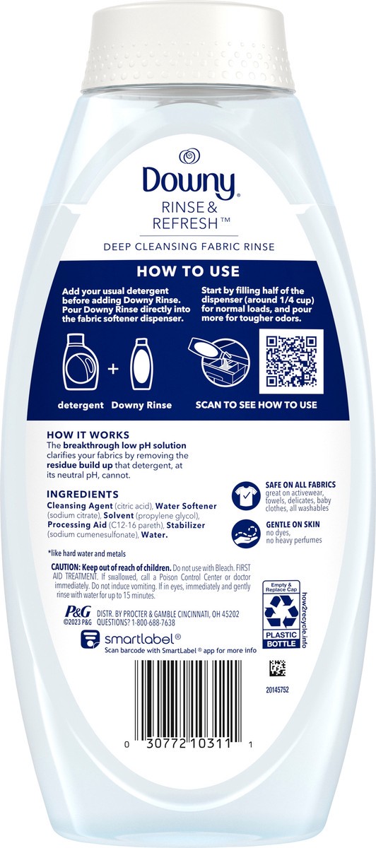 slide 3 of 7, Downy Rinse & Refresh Free & Gentle Laundry Odor Remover and Fabric Softener, Fragrance Free, 25.5 fl oz, No Dyes or Heavy Perfumes, 25.5 fl oz