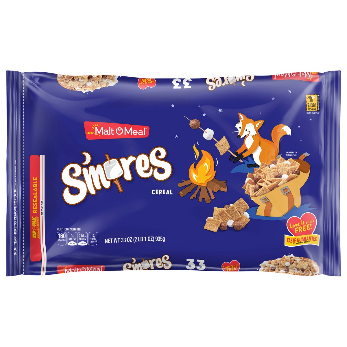 slide 1 of 7, Malt-O-Meal S'mores Breakfast Cereal, Smores Cereal, 33 OZ Bag, 33 oz