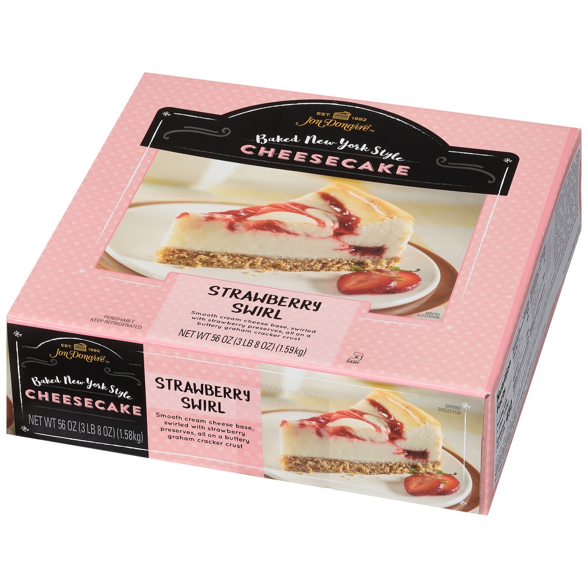 slide 6 of 13, Jon Donaire Strawberry Swirl Cheesecake 56 oz, 56 oz