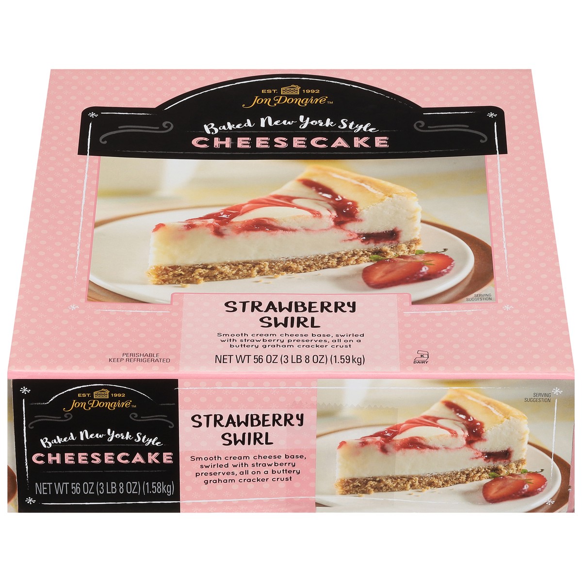 slide 8 of 13, Jon Donaire Strawberry Swirl Cheesecake 56 oz, 56 oz