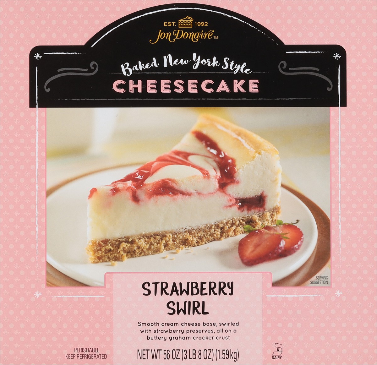 slide 5 of 13, Jon Donaire Strawberry Swirl Cheesecake 56 oz, 56 oz