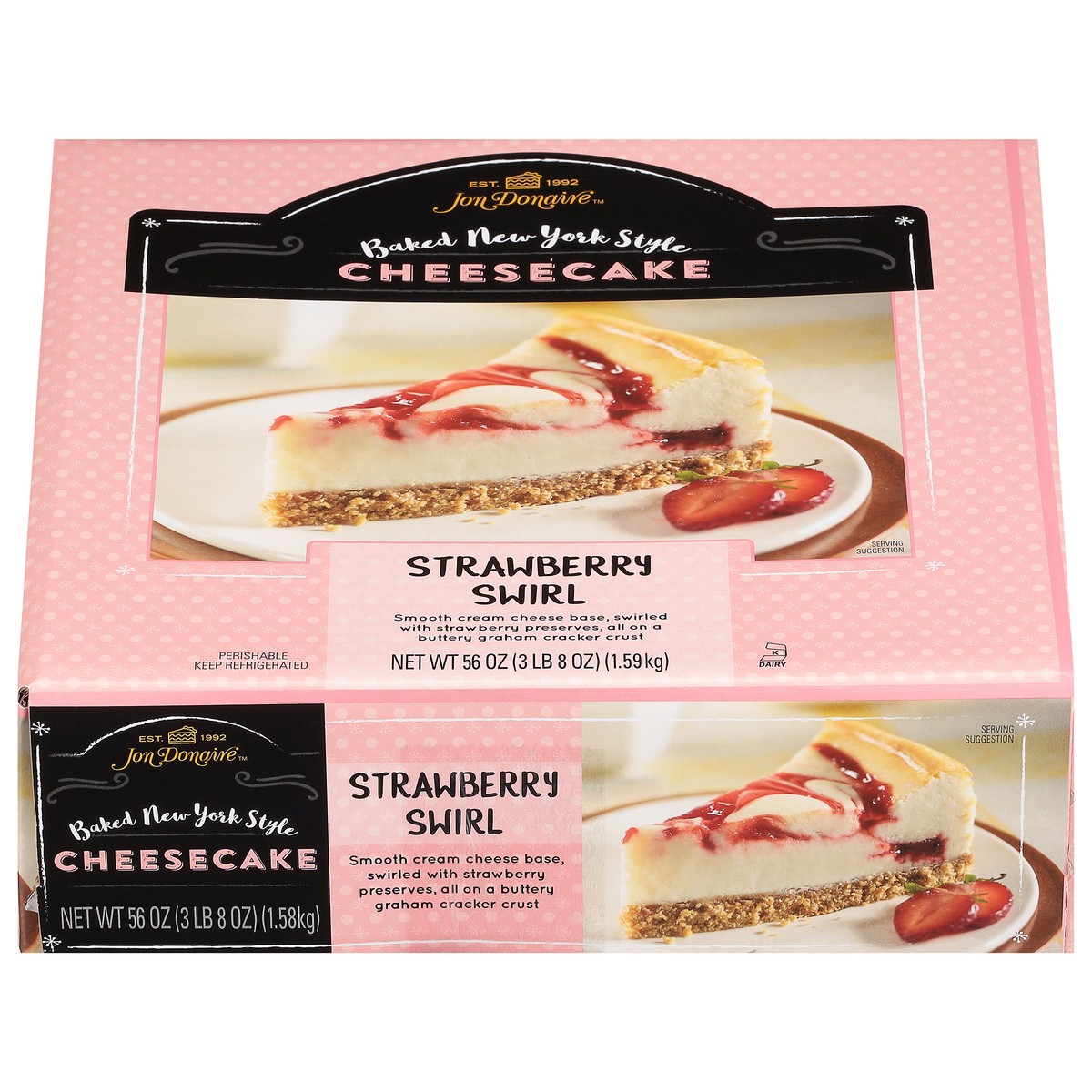 slide 1 of 13, Jon Donaire Strawberry Swirl Cheesecake 56 oz, 56 oz