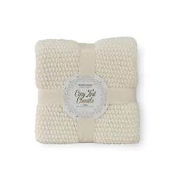BERKSHIRE BLANKET Berkshire Seed Knit Chenille Throw Cream, 50 in x 70 in