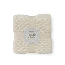 BERKSHIRE BLANKET Berkshire Seed Knit Chenille Throw Cream, 50 in x 70 in