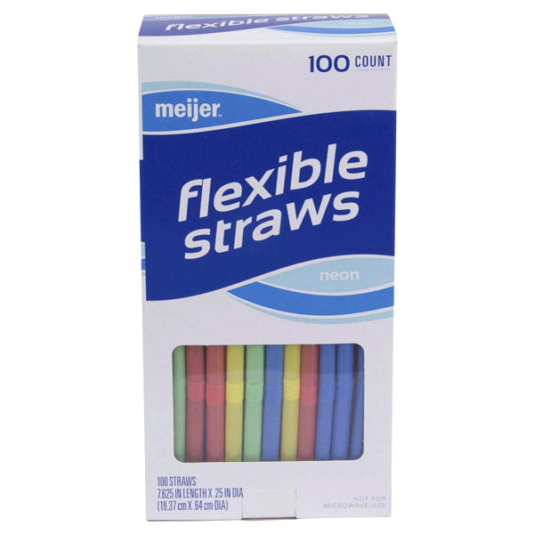 slide 1 of 1, Meijer Flexible Neon Straws, 100 ct