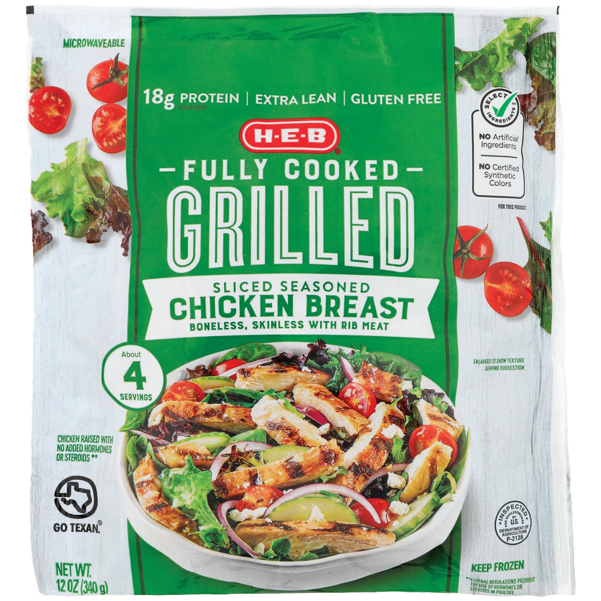slide 1 of 1, H-E-B Fully Cooked Sliced Grilled Chicken Breasts, 12 oz