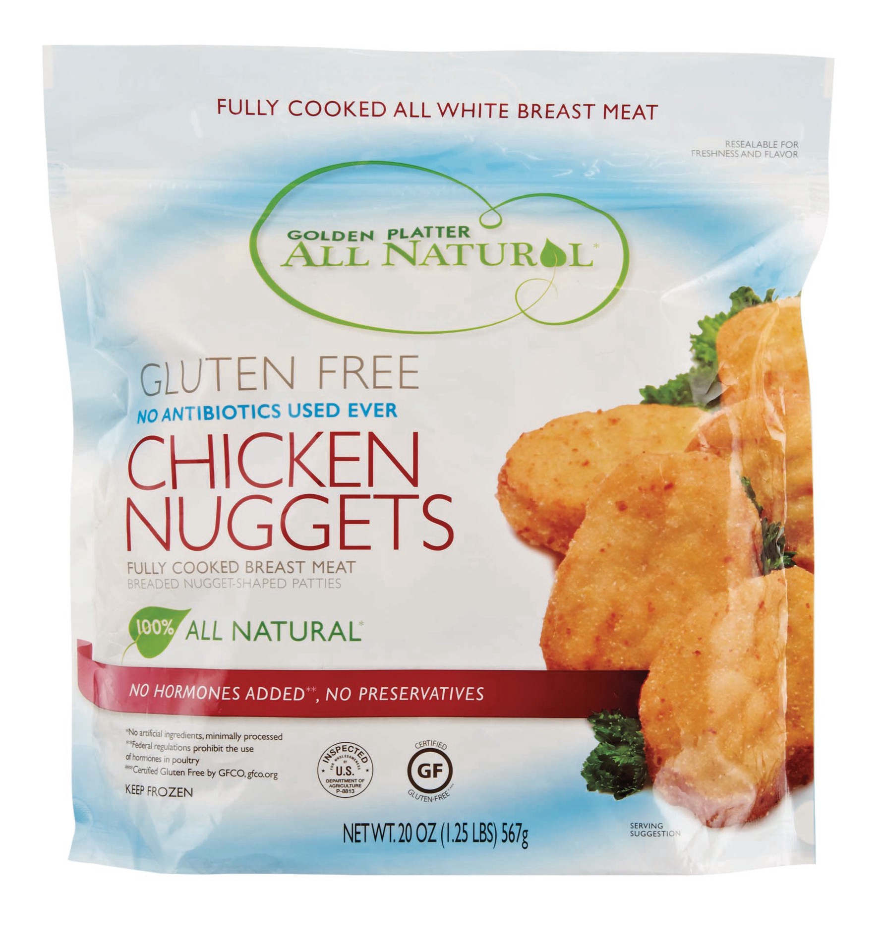 slide 1 of 1, Golden Platter Gluten Free Breaded Chicken Nuggets, 20 oz