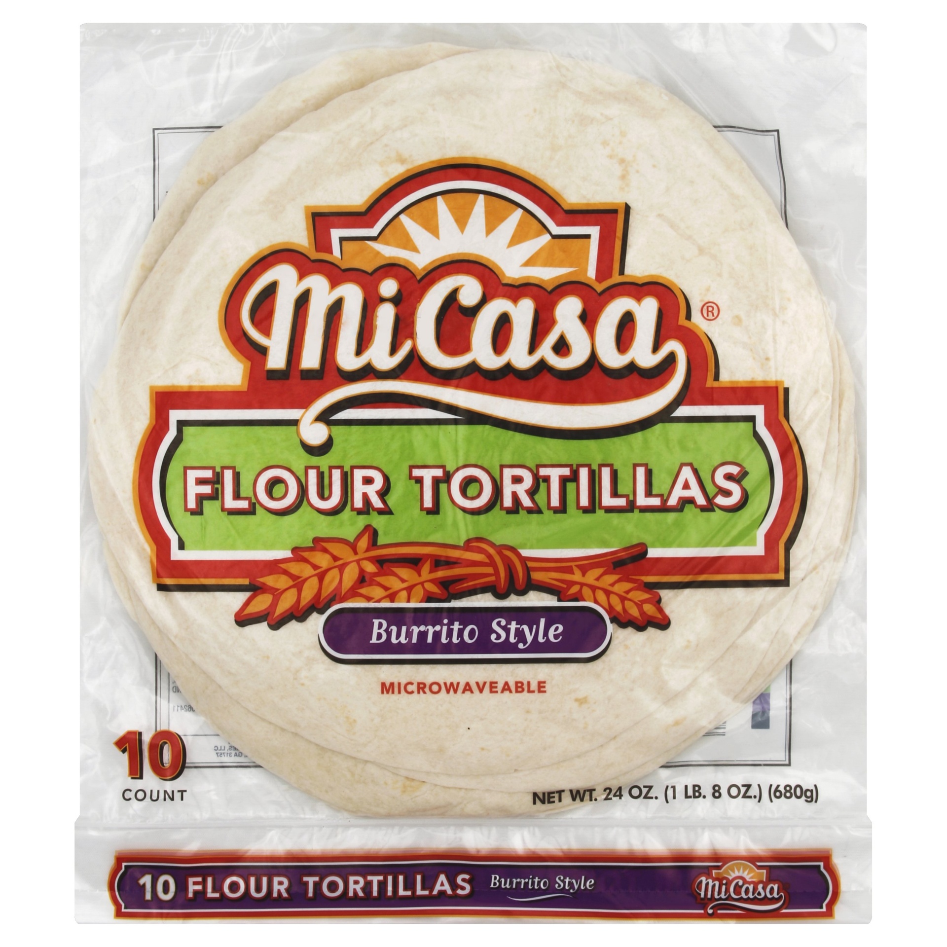 slide 1 of 1, MiCasa Burrito Style Flour Tortillas, 10 ct