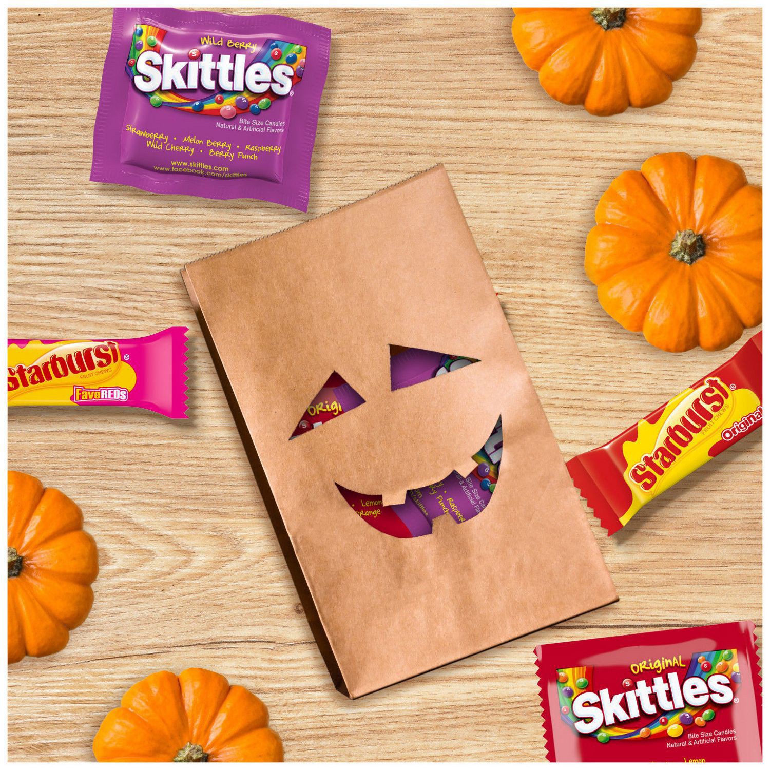 slide 4 of 7, Wrigley SKITTLES & STARBURST Fun Size Chewy Halloween Candy Variety Pack, 50 Ct Bulk Bag, 20.13 oz