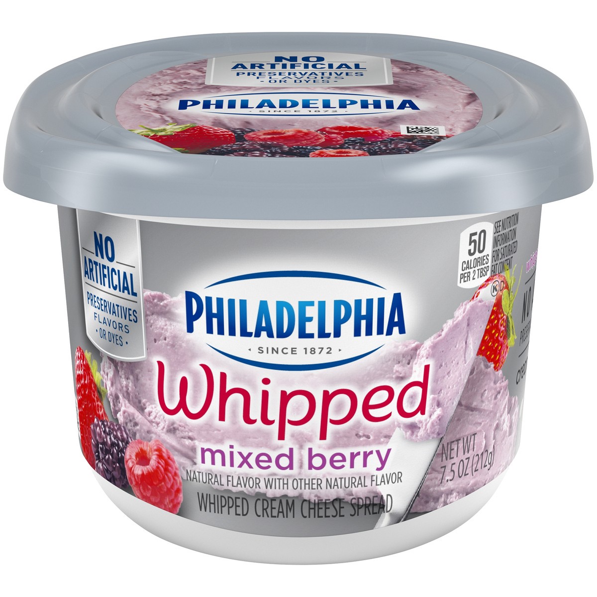 slide 1 of 8, Philadelphia Cream Cheese Spread, Mixed Berry, Whipped, 7.5 oz
