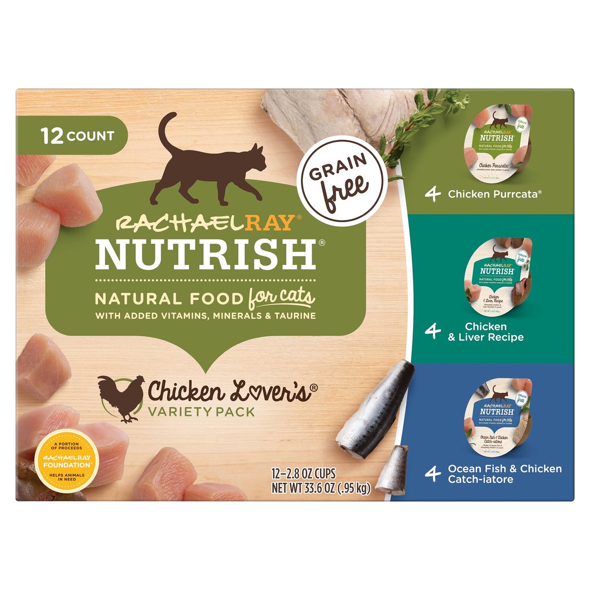 slide 1 of 1, Rachael Ray Nutrish Grain Free Chicken Lover's Cat Food Variety Pack 12 - 2.8 oz Cups, 12 ct; 2.8 oz