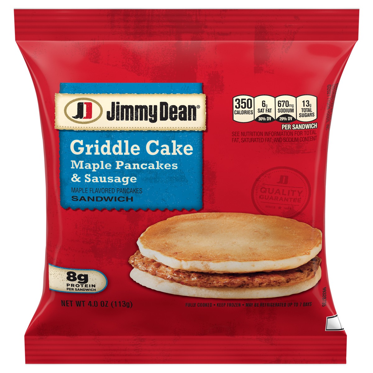 slide 3 of 9, Jimmy Dean Griddle Cake Breakfast Sandwiches with Maple Pancakes and Sausage, Frozen, 4 Count, 113.40 g