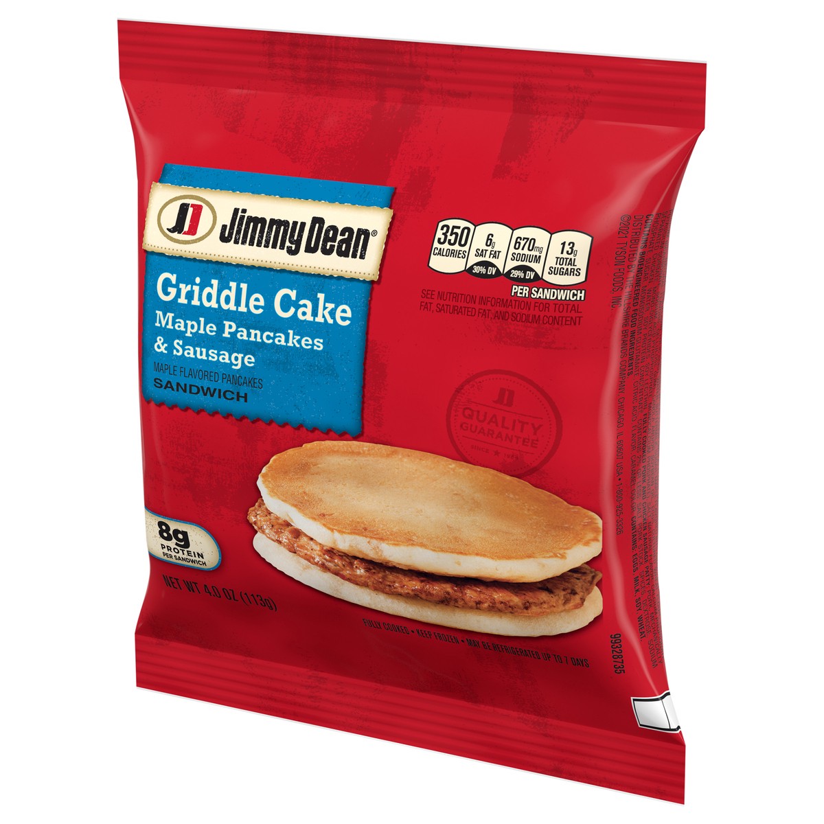 slide 2 of 9, Jimmy Dean Griddle Cake Breakfast Sandwiches with Maple Pancakes and Sausage, Frozen, 4 Count, 113.40 g