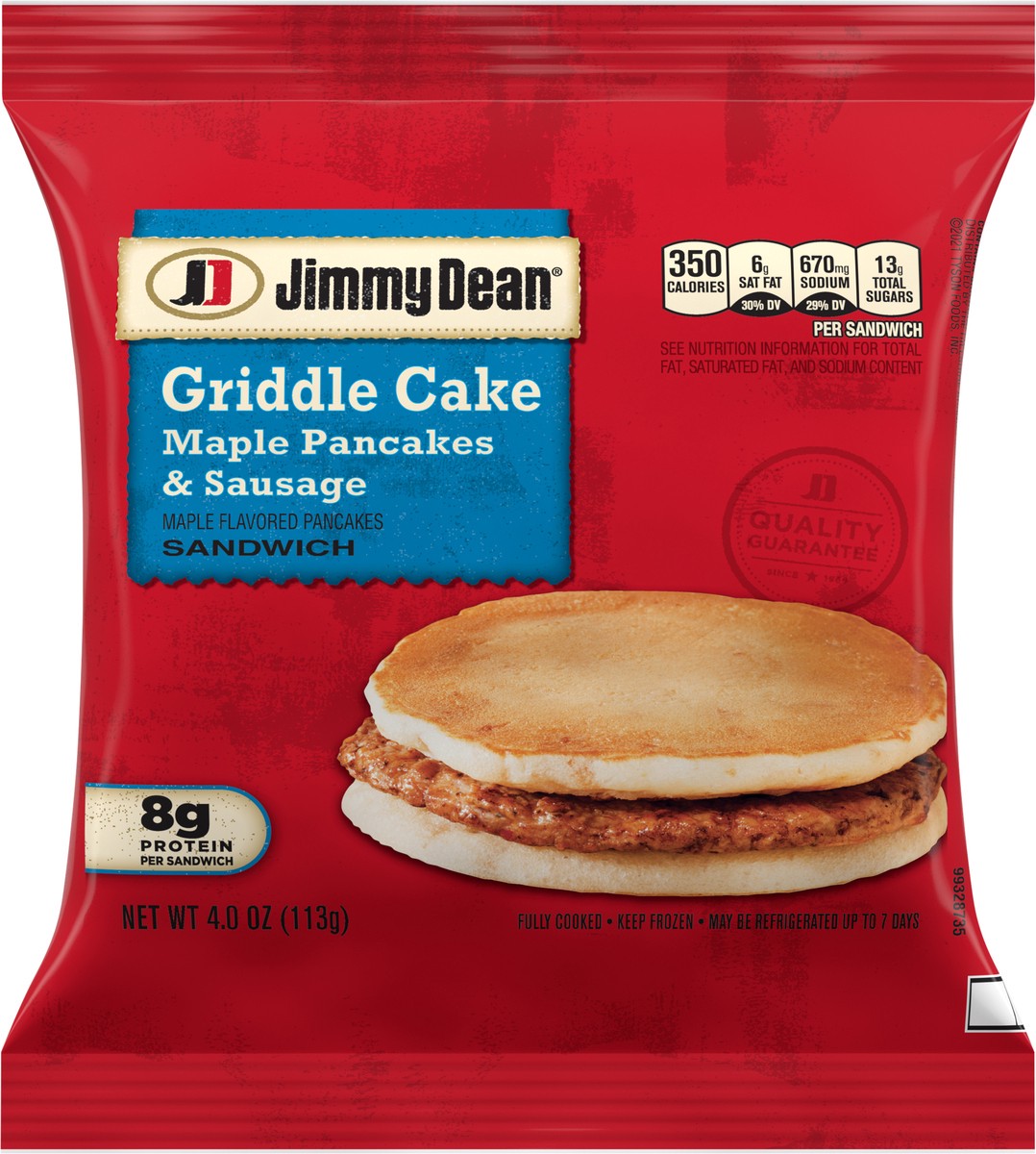 slide 4 of 9, Jimmy Dean Griddle Cake Breakfast Sandwiches with Maple Pancakes and Sausage, Frozen, 4 Count, 113.40 g