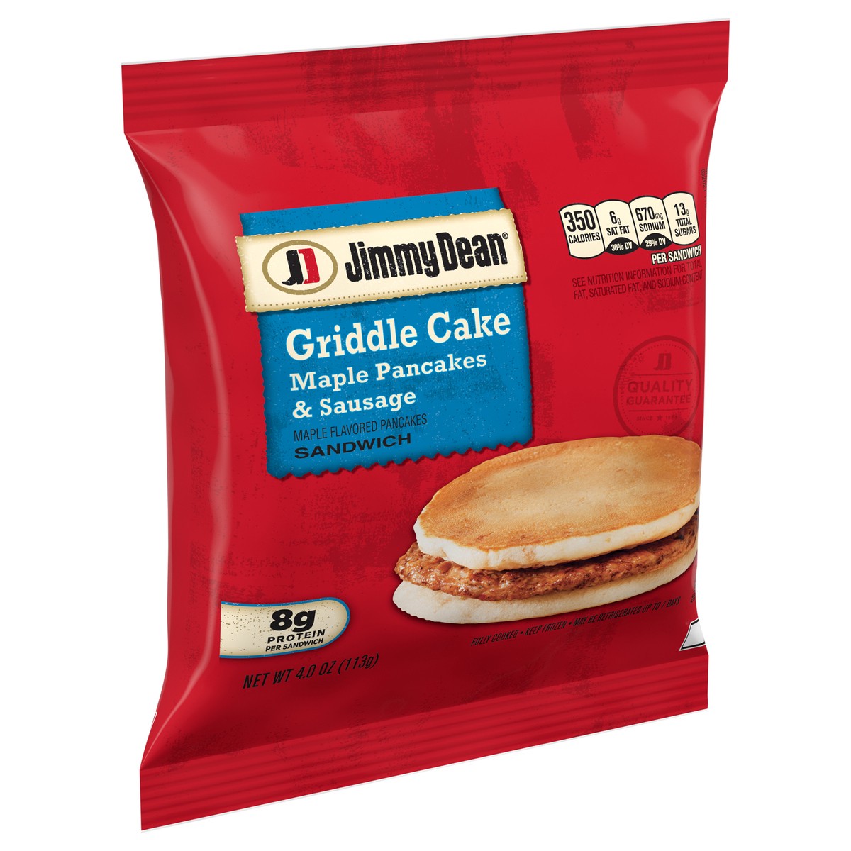 slide 8 of 9, Jimmy Dean Griddle Cake Breakfast Sandwiches with Maple Pancakes and Sausage, Frozen, 4 Count, 113.40 g