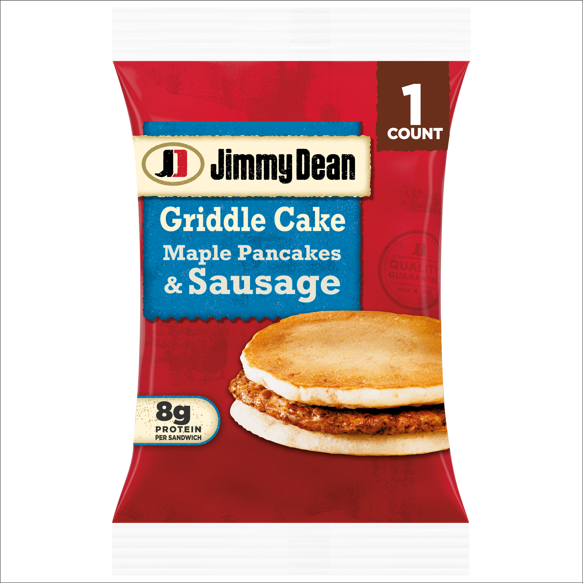 slide 1 of 9, Jimmy Dean Griddle Cake Breakfast Sandwiches with Maple Pancakes and Sausage, Frozen, 4 Count, 113.40 g