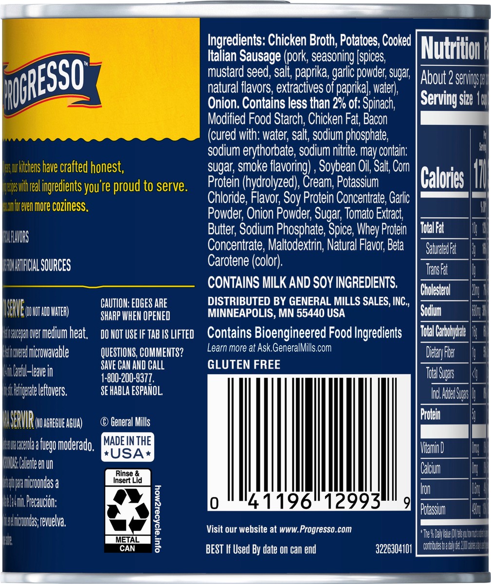 slide 2 of 9, Progresso Rich & Hearty, Italian Sausage & Potato Canned Soup, Gluten Free, 18.5 oz., 18.50 oz