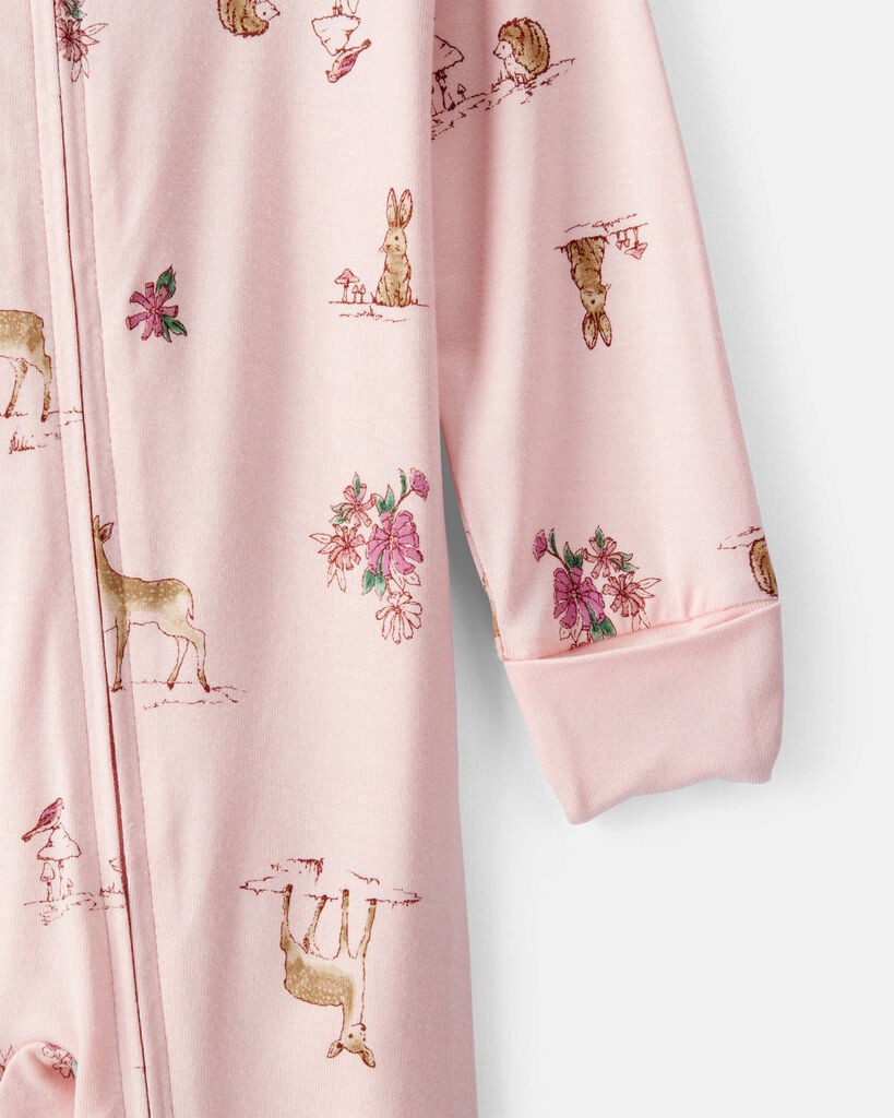 slide 6 of 6, Carter's Baby Girl Deer & Floral Print PurelySoft Sleep & Play - Pink Pink NB, 1 ct