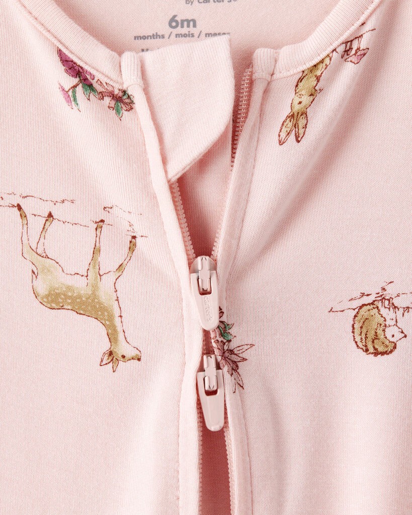 slide 4 of 6, Carter's Baby Girl Deer & Floral Print PurelySoft Sleep & Play - Pink Pink NB, 1 ct