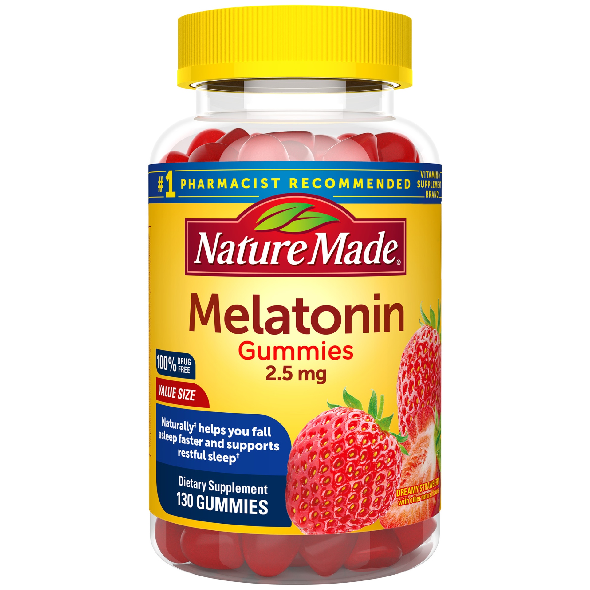 slide 1 of 2, Nature Made Value Size Gummies 2.5 mg Dreamy Strawberry Melatonin 130 ea, 130 ct