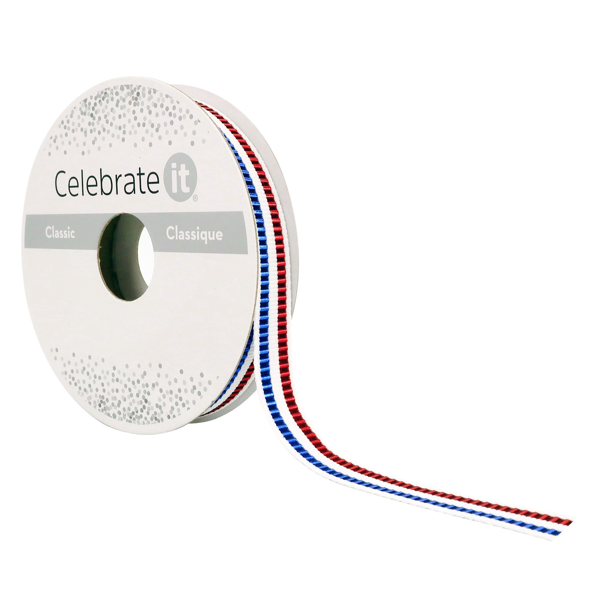 slide 4 of 4, 3/8" X 7yd. Metallic Stripes Ribbon By Celebrate It, 3/8 in x 7 yd