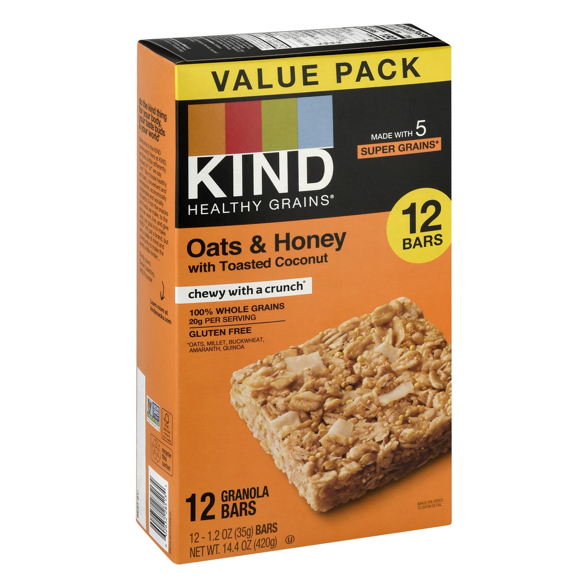 slide 2 of 9, KIND HEALTHY GRAINS Value Pack Oats & Honey with Toasted Coconut Bars, Gluten Free Bars, 1.2 OZ Bars (12 Count), 12 ct