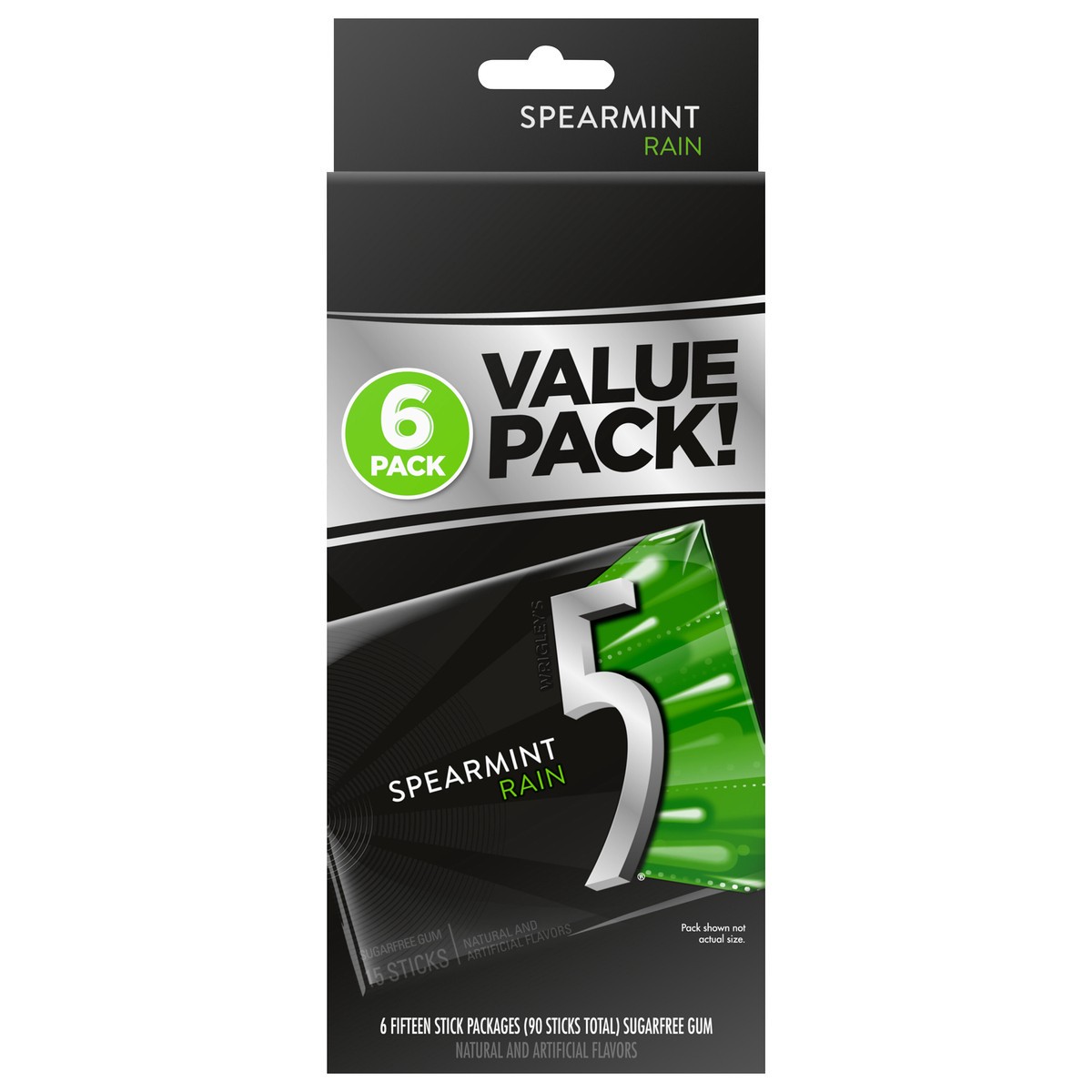 slide 1 of 1, 5 Gum Spearmint Rain Sugarfree Gum, value pack total, 6 ct