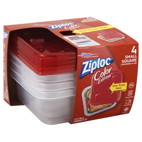 slide 1 of 1, Ziploc Small Square Red Containers, 4 ct